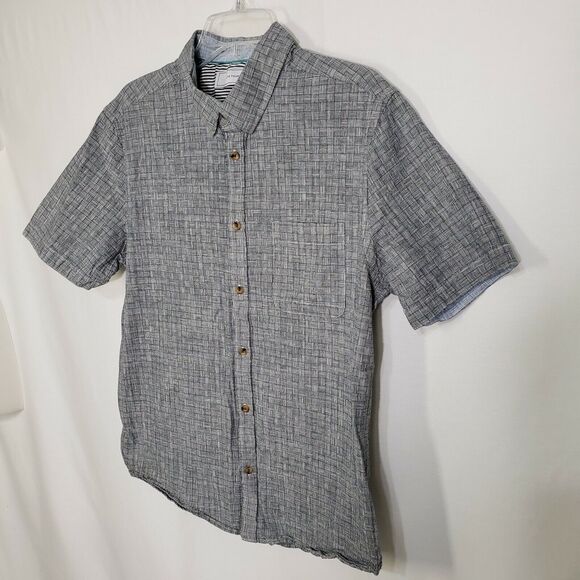 Five Four Mens Shirt Large Plaid Navy Blue White Short Sleeve Button Up Pocket - Picture 3 of 9